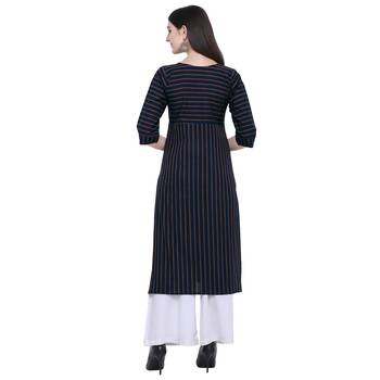 Dark-blue embroidered cotton long-kurtis 2