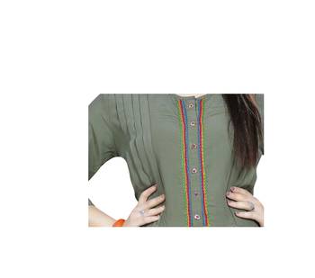 Green hand woven rayon ethnic kurtis 4