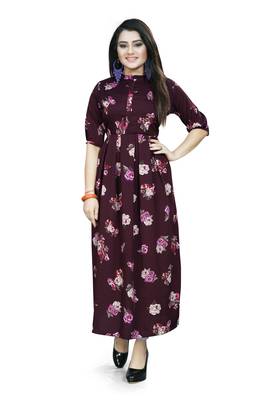 Maroon printed crepe ethnic kurtis 3