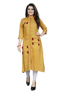 Mustard printed rayon ethnic kurtis 3