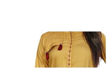 Mustard printed rayon ethnic kurtis 4