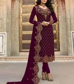 Wine embroidered georgette salwar
