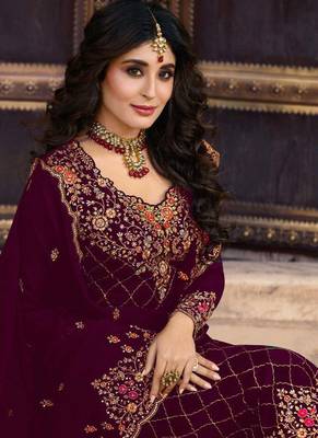 Wine embroidered georgette salwar 2