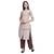 Beige embroidered cotton long-kurtis
