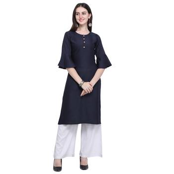 Blue plain rayon long-kurtis 1