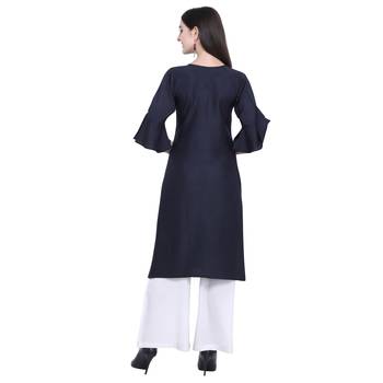 Blue plain rayon long-kurtis 3