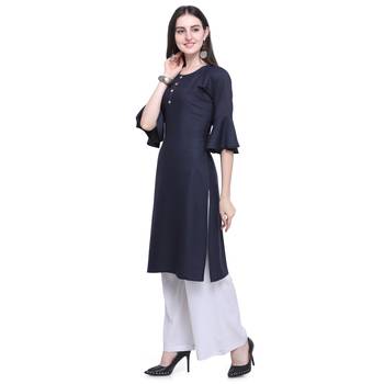 Blue plain rayon long-kurtis 4