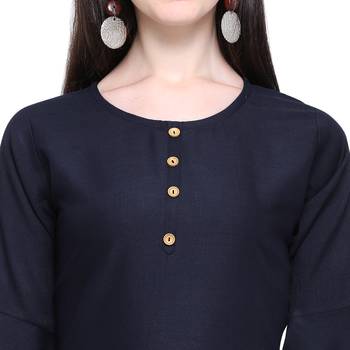 Blue plain rayon long-kurtis 5