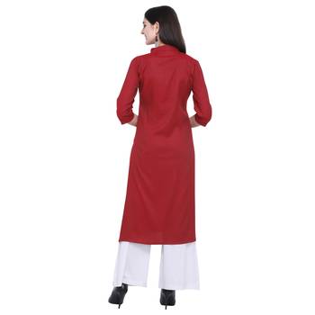 Dark-blood-red plain rayon long-kurtis 2