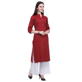 Dark-blood-red plain rayon long-kurtis 3