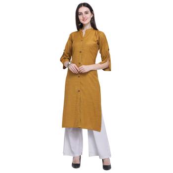 Antique-gold plain rayon long-kurtis 1