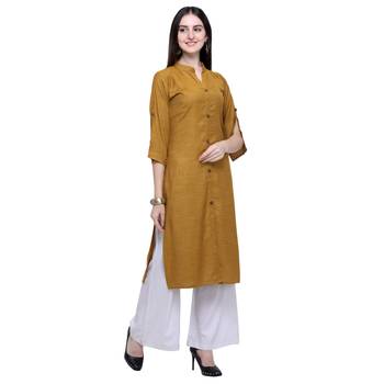 Antique-gold plain rayon long-kurtis 3