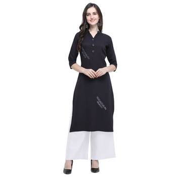 Black embroidered rayon long-kurtis 1