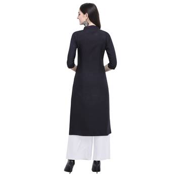 Black embroidered rayon long-kurtis 2