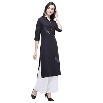 Black embroidered rayon long-kurtis 3