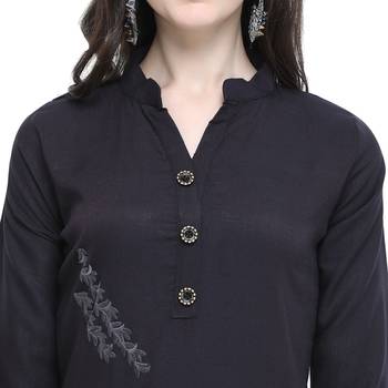 Black embroidered rayon long-kurtis 5