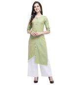 Light-green plain rayon long-kurtis