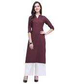Dark-blood-red embroidered rayon long-kurtis