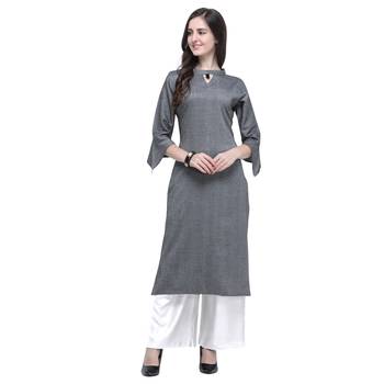 Dark-grey plain rayon long-kurtis 1