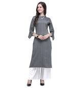 Dark-grey plain rayon long-kurtis