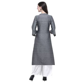 Dark-grey plain rayon long-kurtis 2