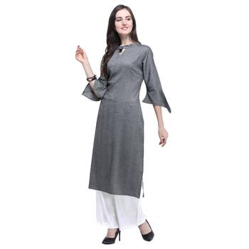 Dark-grey plain rayon long-kurtis 3