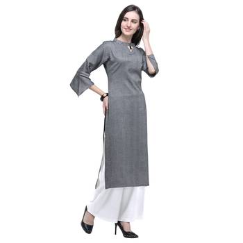 Dark-grey plain rayon long-kurtis 4