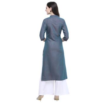 Aqua-blue plain rayon long-kurtis 2