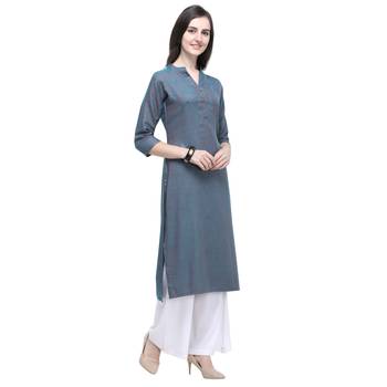 Aqua-blue plain rayon long-kurtis 3
