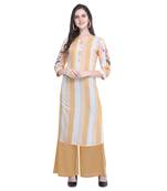 Light-orange embroidered rayon long-kurtis