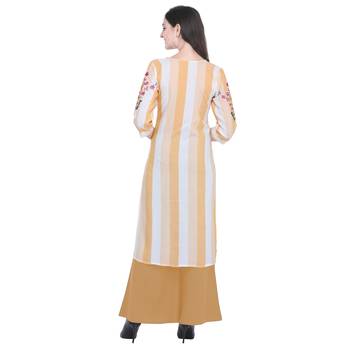 Light-orange embroidered rayon long-kurtis 2