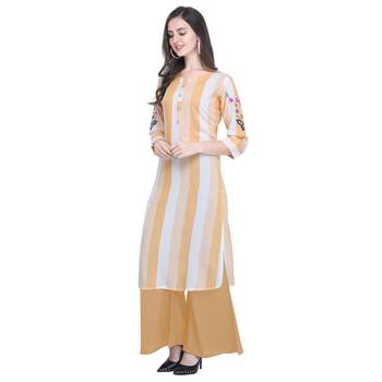 Light-orange embroidered rayon long-kurtis 3