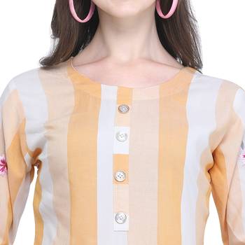 Light-orange embroidered rayon long-kurtis 4