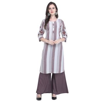 Light-purple embroidered rayon long-kurtis 1