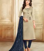 Beige Embroidered Chanderi Silk Salwar