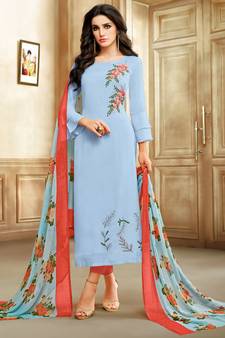 Light-Blue Embroidered Chanderi Silk Salwar