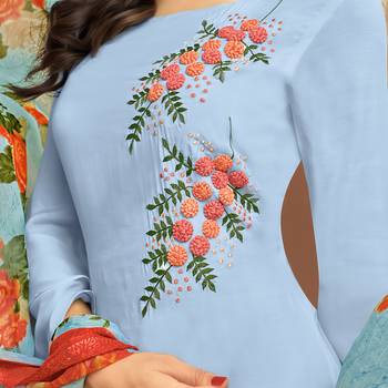 Light-Blue Embroidered Chanderi Silk Salwar 3