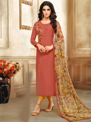 Brown Embroidered Chanderi Silk Salwar 1