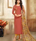 Brown Embroidered Chanderi Silk Salwar
