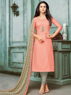 Peach Embroidered Chanderi Silk Salwar 1