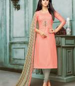 Peach Embroidered Chanderi Silk Salwar