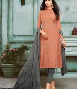 Light-Orange Embroidered Chanderi Silk Salwar