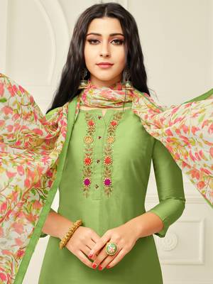 Light-Green Embroidered Chanderi Silk Salwar 2