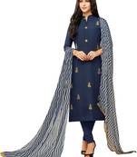 Navy-Blue Embroidered Chanderi Silk Salwar