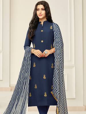 Navy-Blue Embroidered Chanderi Silk Salwar 2