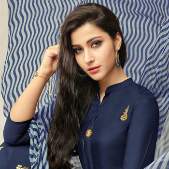 Navy-Blue Embroidered Chanderi Silk Salwar 3