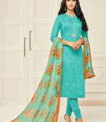 Turquoise Printed Chanderi Silk Salwar