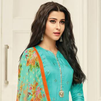 Turquoise Printed Chanderi Silk Salwar 2