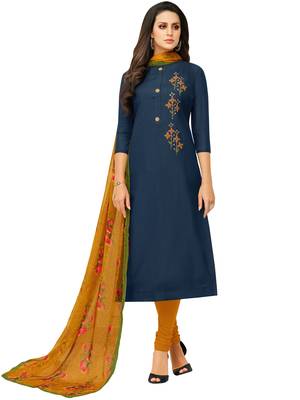 Navy-Blue Embroidered Chanderi Silk Salwar 1