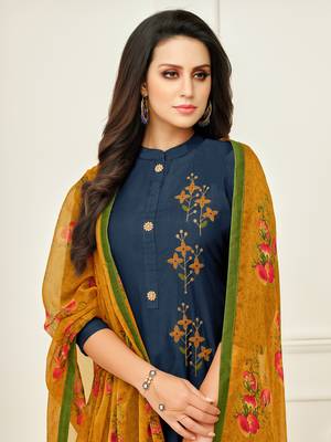 Navy-Blue Embroidered Chanderi Silk Salwar 2